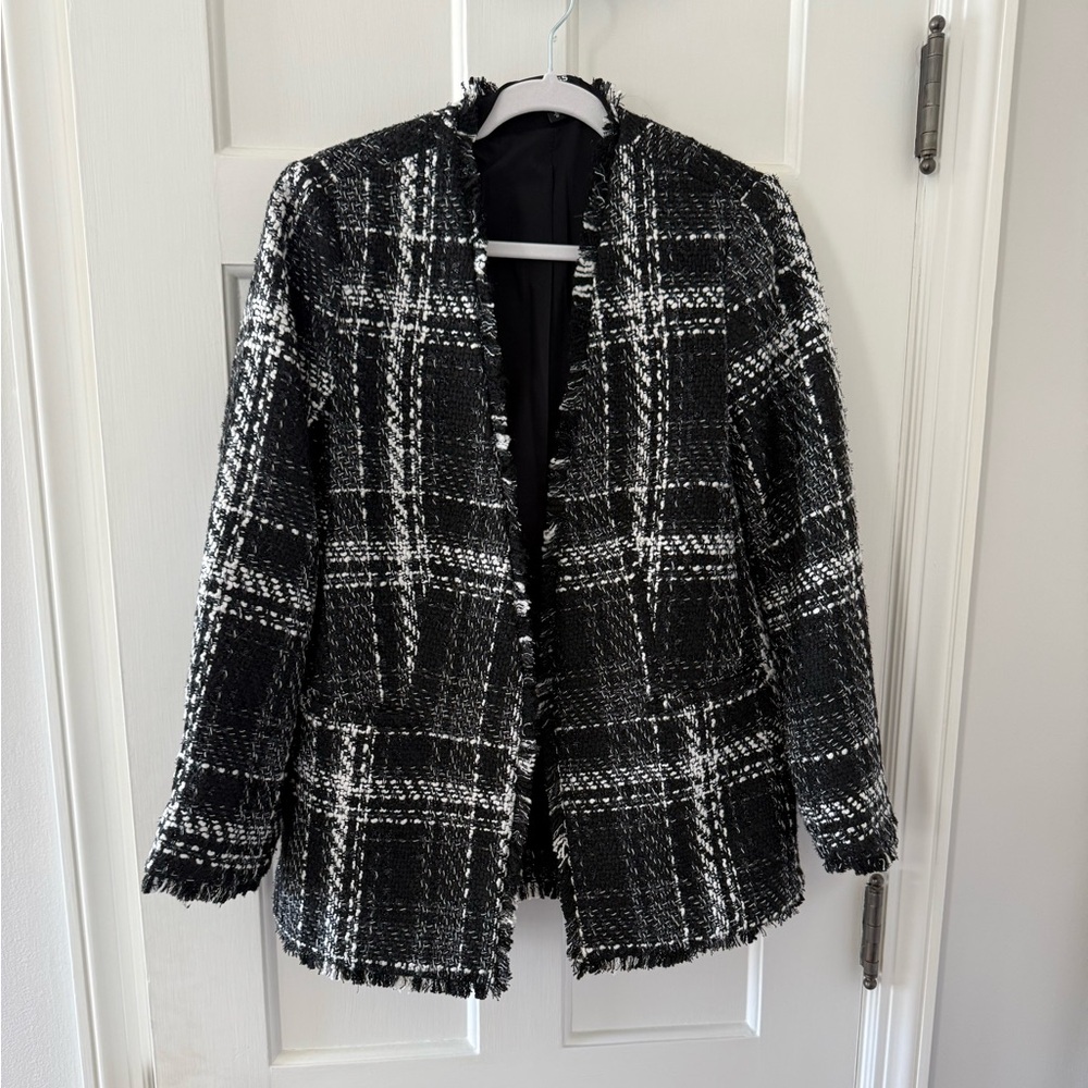 Black & White Plaid Tweed Jacket blazer Express